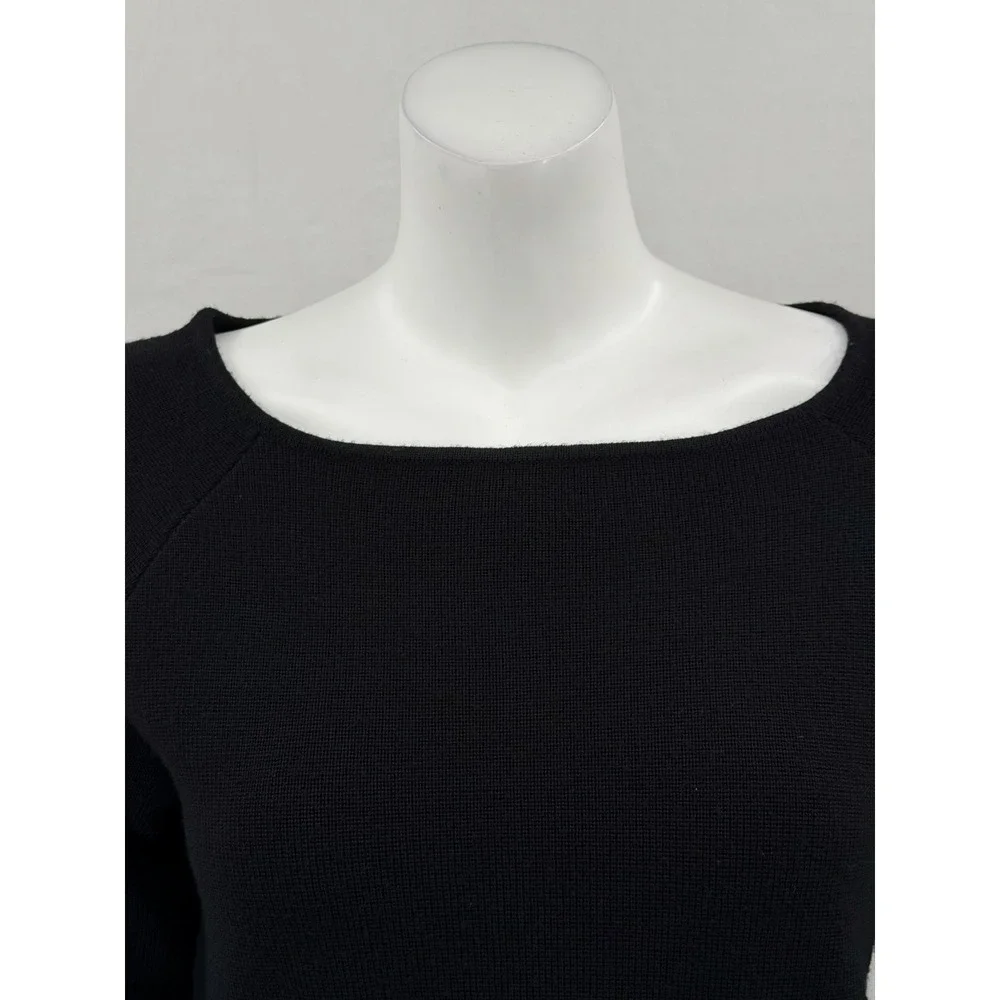 Tory Burch Sweater Women Medium Black Merino Wool Boat Neck Knit Staple Designer